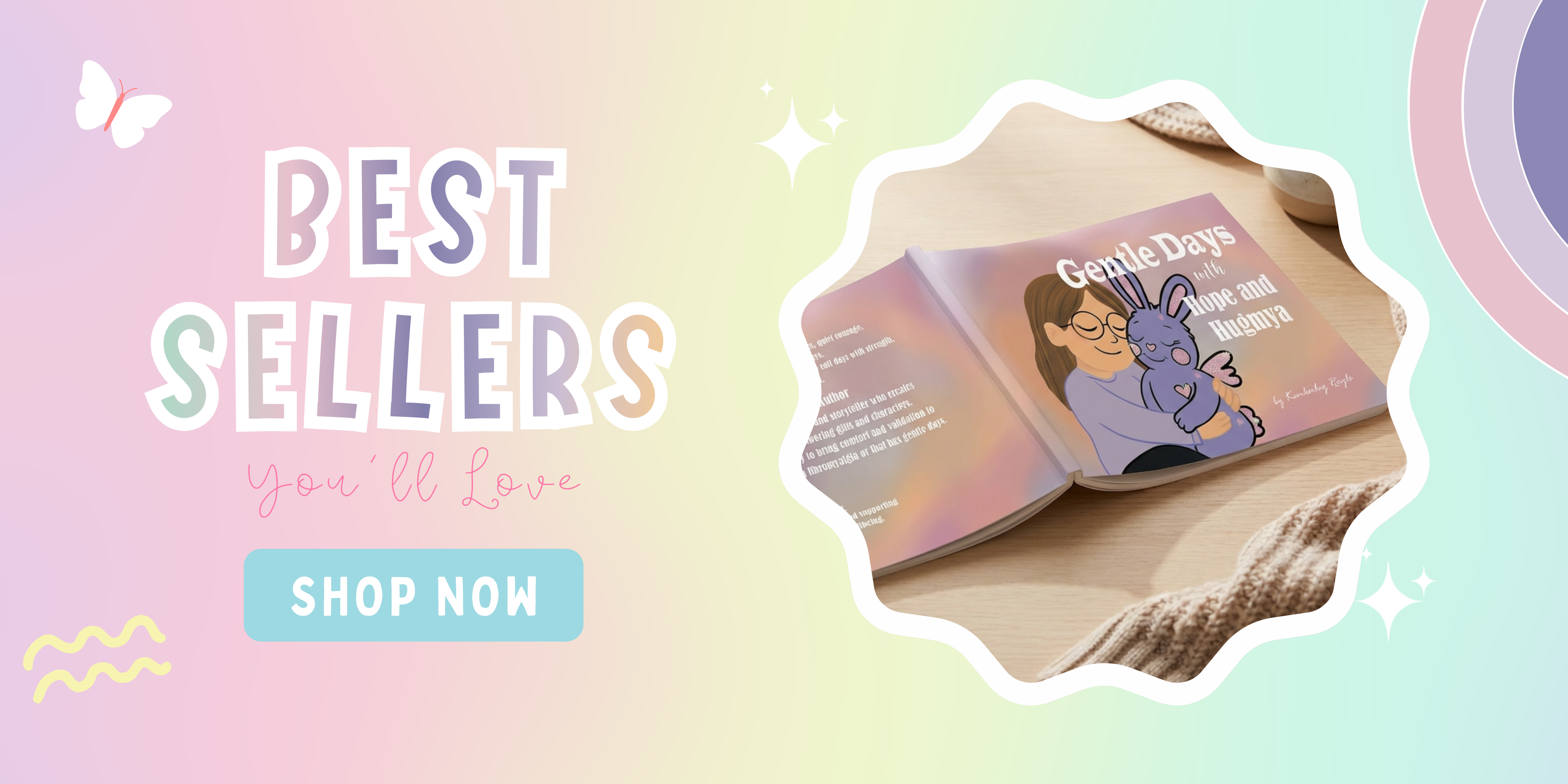 Best sellers showing soft pastels and open book