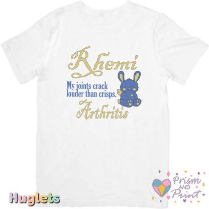 White t-shirt with a cartoon character and text on a white background